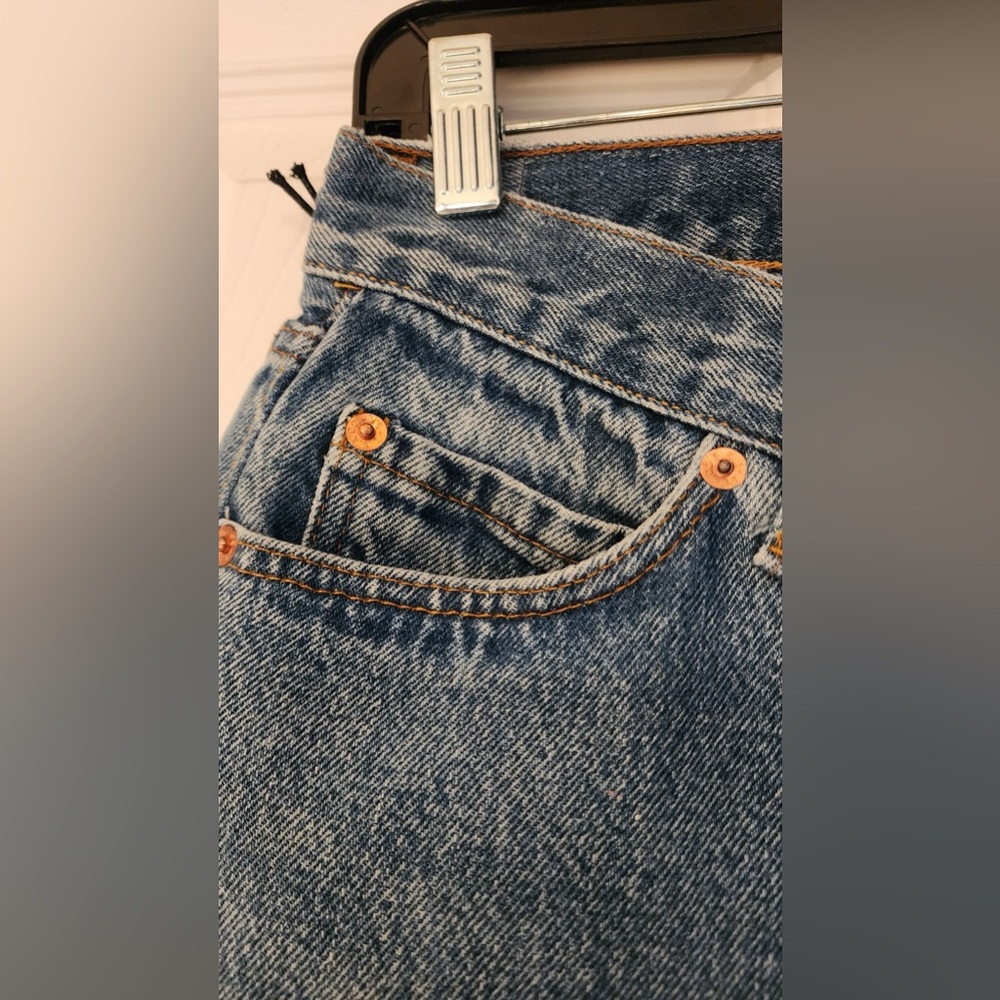 REDONE Blue Relaxed Crop Red Paint Splatter Women’s Cotton Denim Jeans Size 24 - Picture 9 of 15